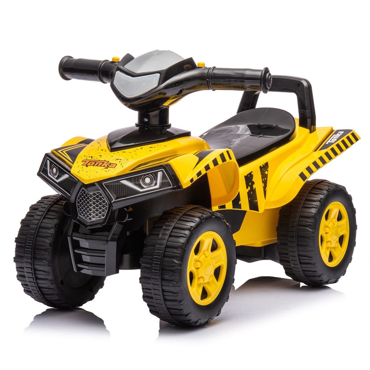 Tonka: Quad Push Car - Yellow - Foot-To-Floor Ride-On Toy, 4 Wheeled ATV Vehicle, Reastic Engine Sound, Walker Handle, Licensed, Toddlers & Kids 12mo+